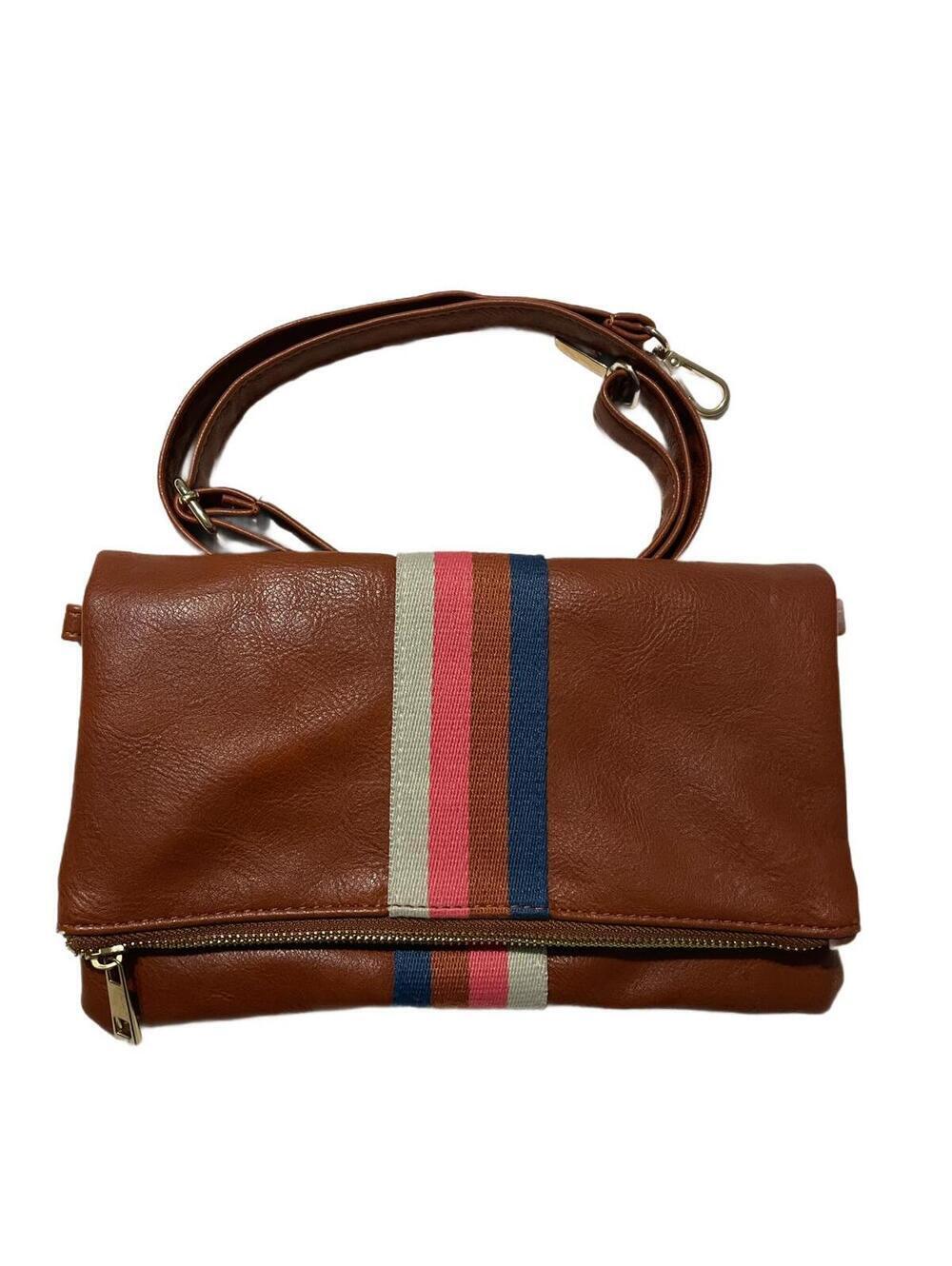 Aspen Lane, Cognac + Multi Stripe Vegan Crossbody, Belt Bag + Clutch - Picture 2 of 5